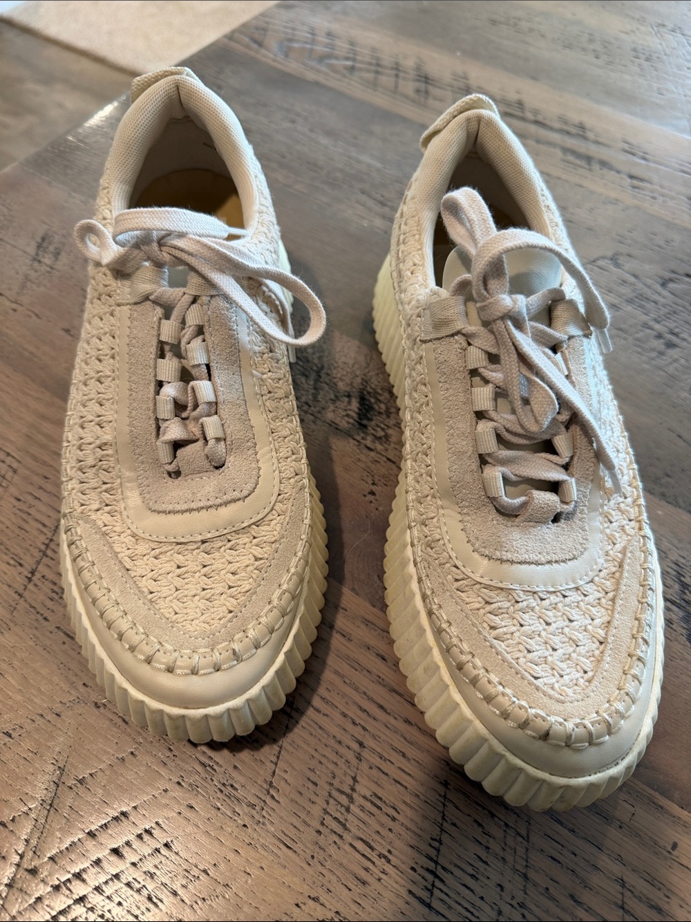 Dolce Vita Cream Woven Lace-Up Sneakers